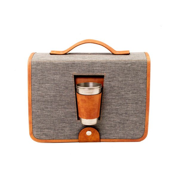 PORTA TABLITA ASADO X2 CORDURA GRIS CON PLANCHETA Y PROVOLETERA