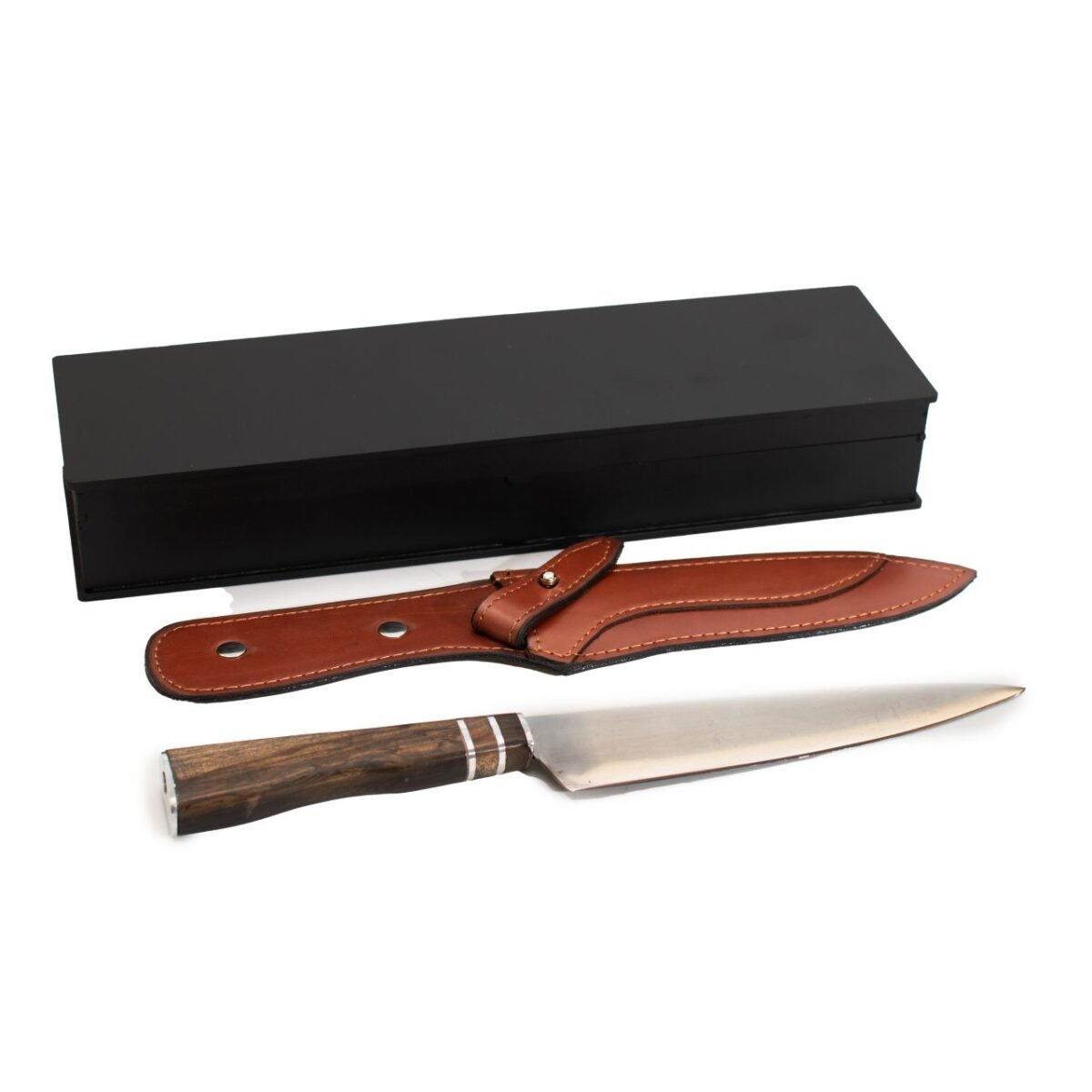 CUCHILLO G 3 ANILLOS EN VAINA DE CUERO CARAMELO Y BOX - Imagen 2