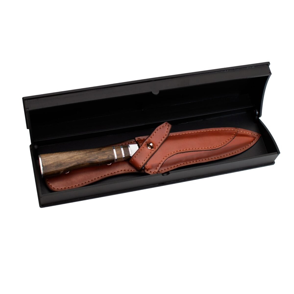CUCHILLO G 3 ANILLOS EN VAINA DE CUERO CARAMELO Y BOX